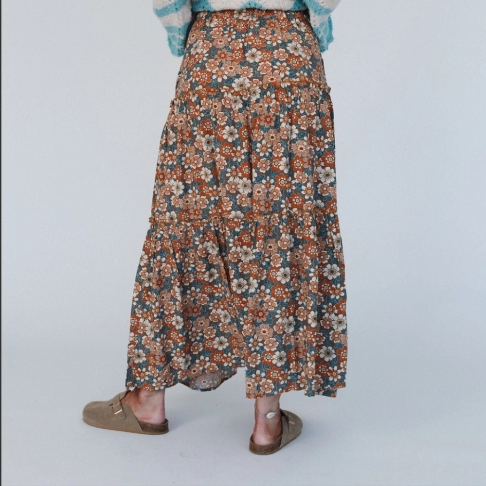 Retro Floral Print Rayon Maxi Skirt - Picture 5 of 6